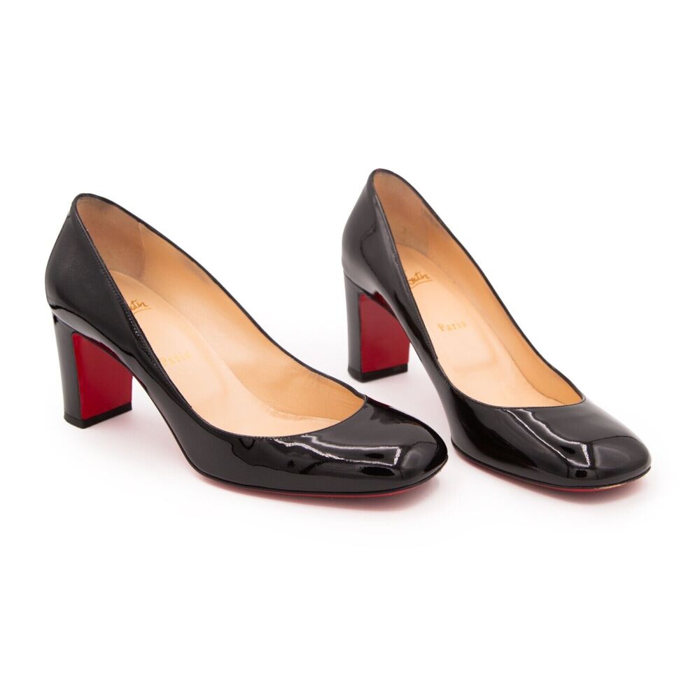 Christian Louboutin Black Cadrilla 70 patent Leather Block heel pumps EU 39.5